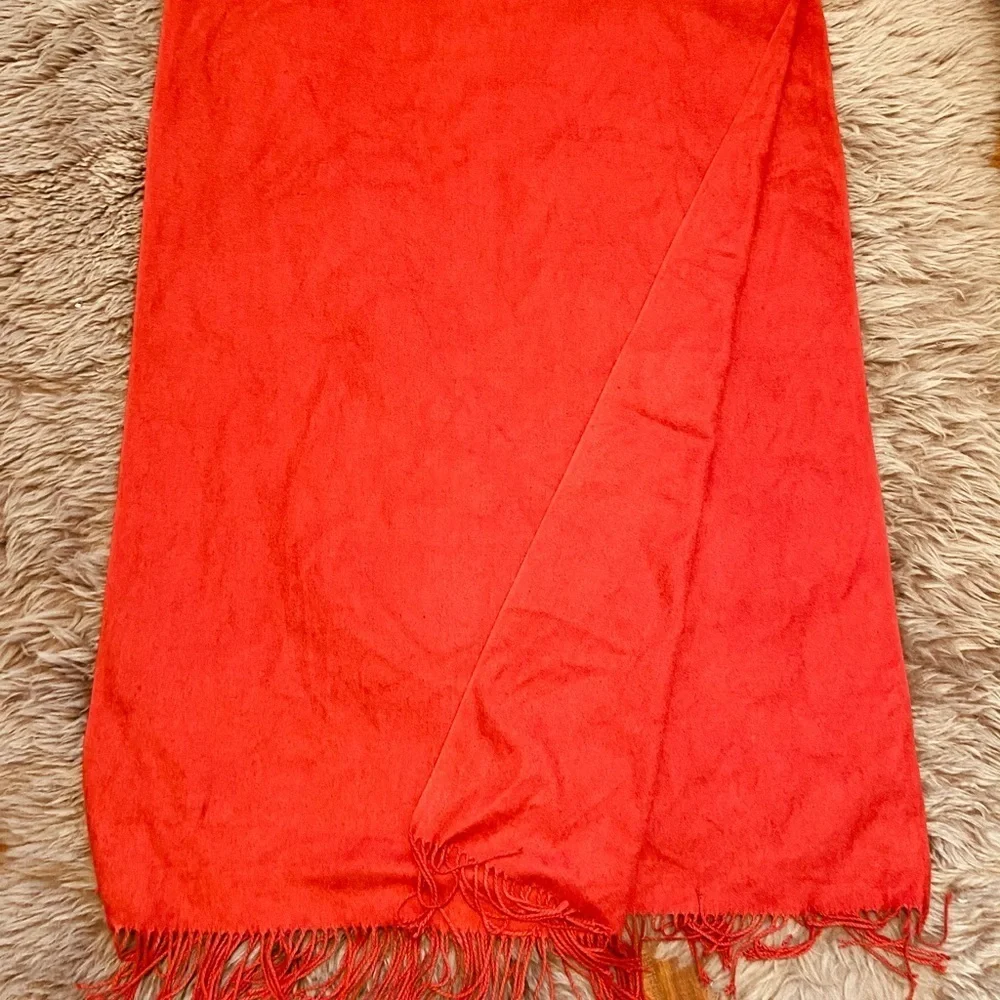Cashmere Red Blanket Fringe  Scarf / Wrap